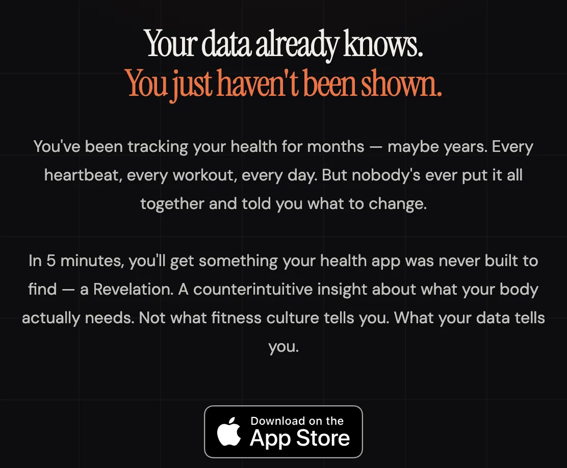 The myrevelation.io homepage: Your data already knows. You just haven’t been shown.